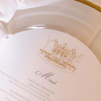 Menükarten mit Gold - Heißfolienprägung von Papierromantik Tanja Kugelmann für die Hochzeit in der Stella Rheni